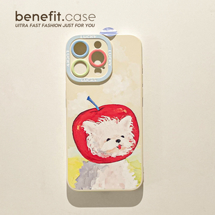 benefit油画小狗苹果头套17适用于iphone16promax苹果15PRO手机壳13新款 14套12创意11全包xsmax硅胶xr防摔8p