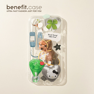 benefit可爱拼贴雨衣狗狗17适用于iphone16promax苹果15PRO手机壳13新款 14套12创意11透明xsmax硅胶xr防摔8p