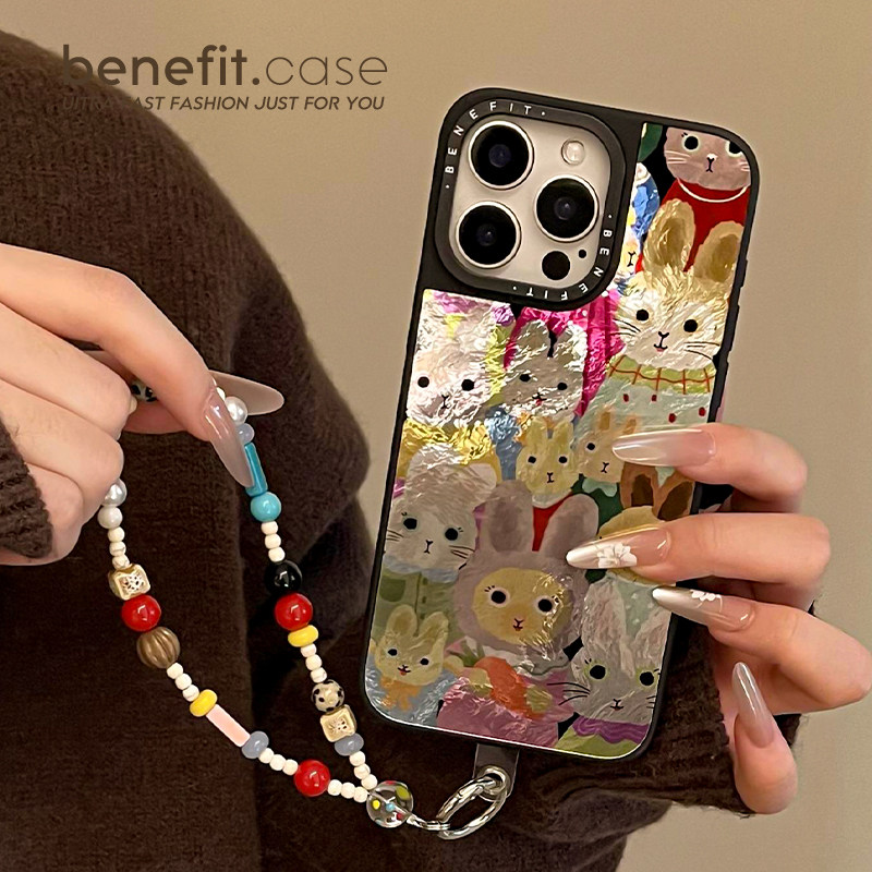 benefit满屏可爱油画小兔带彩色手链17适用于iphone16promax苹果15PRO磁吸手机壳13新款14套12冰川纹硅胶防摔,3C数码配件,手机保护套/壳,淘宝优惠券,粉丝福利购,淘宝优惠卷