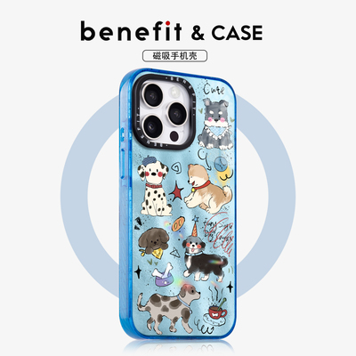 benefit卡通涂鸦狗狗合集17适用于iphone16promax苹果15PRO晶盾磁吸手机壳13新款14套12波漾纹防摔彩色边框