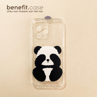 Benefit简约可爱捂脸熊猫17pro16适用15苹果13promax手机壳iphone12mini软壳14promax硅胶11xs全包xr透明8p7