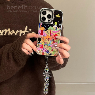 benefit卡通个性 14套12冰川纹防摔 怪物乐园带蝴蝶结手链17适用于iphone16promax苹果15PRO磁吸手机壳13新款