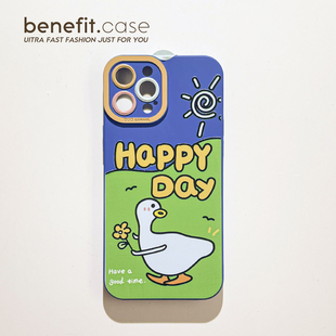 Benefit日韩卡通散步小鸭子17pro16适用15苹果13手机壳iphone14promax新款 12保护套11创意xsmax透明xr软8plu