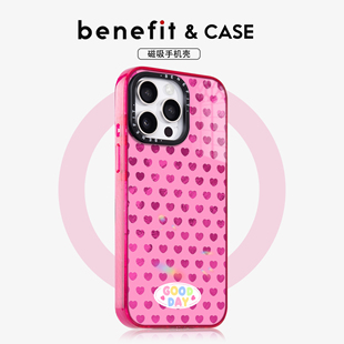 benefit韩系简约玫红爱心17适用于iphone16promax苹果15PRO晶盾磁吸手机壳13新款 14套12冰川纹防摔彩色边框
