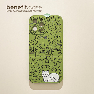 benefit个性 14套12创意11软壳xsmax硅胶xr防摔 黑色线条小白猫17适用于iphone16promax苹果15PRO手机壳13新款