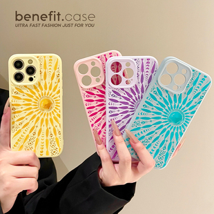 benefit艺术金色太阳图腾17适用于iphone16promax苹果15PRO手机壳13新款 14套12创意11液态xsmax硅胶xr防摔8p