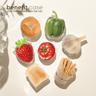 Benefit日韩ins风草莓法式 面包滴胶气囊支架懒人桌面折叠伸缩手机支撑气垫指环扣男女追剧神器适用手机全型号