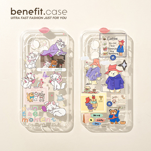 benefit帕丁顿熊可爱玛丽猫17适用于iphone16promax苹果15PRO手机壳13新款 14套12创意11透明xsmax硅胶xr防摔