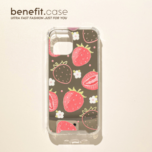 Benefit夏简约ins清新镜面满屏草莓17pro16适用15苹果13promax手机壳iphone12新14promax四角11防摔xsmax硅胶