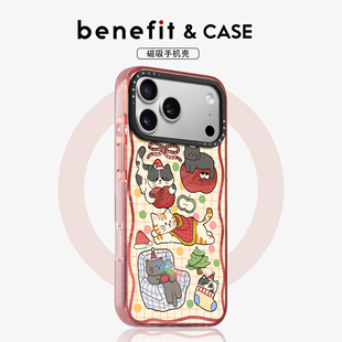 benefitins风圣诞猫猫适用于iphone17promax苹果16PRO晶盾磁吸手机壳15新款 13套14冰川纹12防摔彩色边框