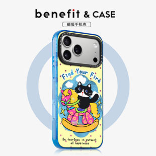 benefit可爱萌宠木马猫咪适用于iphone17promax苹果16PRO晶盾磁吸手机壳15新款 13套14冰川纹12防摔彩色边框
