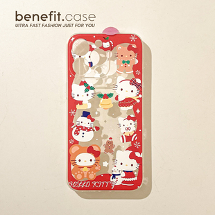 benefit新年圣诞环绕凯蒂猫17适用于iphone16promax苹果15PRO手机壳13新款 14套12创意11透明xsmax硅胶xr防摔