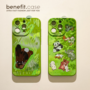 benefit趴趴兔子可爱森林动物17适用于iphone16promax苹果15PRO手机壳13新款 11全包xsmax硅胶xr防 14套12个性