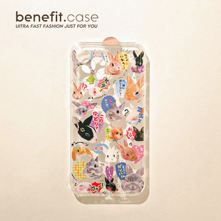 Benefit日系搞怪兔子贴纸17pro16适用15苹果13promax手机壳iphone12硅胶软14promax透明11女xsmax创意xr可爱
