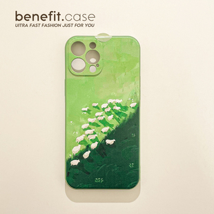 benefit绿色涂鸦草原小白羊17适用于iphone16promax苹果15PRO手机壳13新款 14套12创意11全包xsmax硅胶xr防摔