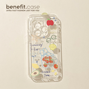 benefit韩风涂鸦网袋水果17适用于iphone16promax苹果15PRO手机壳13新款 14套12创意11透明xsmax硅胶xr防摔8p