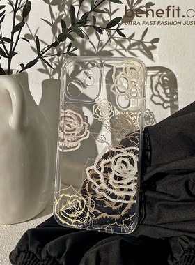 简约复古狂爱之花17pro16适用15苹果13promax手机壳iphone12mini创意14promax透明硅胶11黑玫瑰xs/xr/xs/8p7