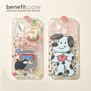benefit可爱玩耍猫咪涂鸦狗狗17适用于iphone16promax苹果15PRO手机壳13新款 14套12创意11透明xsmax硅胶xr防