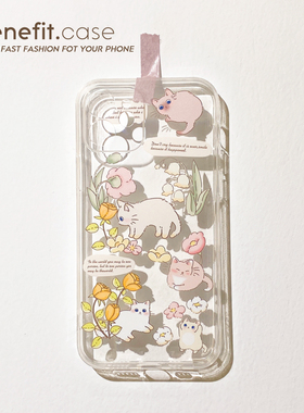 Benefit花园可爱猫17pro16适用15苹果13promax手机壳iphone12mini软14promax透明11xs简约xr清新女生花朵小众