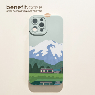 benefit简约油画雪山草原17pro16适用于iphone15promax苹果15PRO手机壳13新款 14套12小众11全包xsmax硅胶xr防