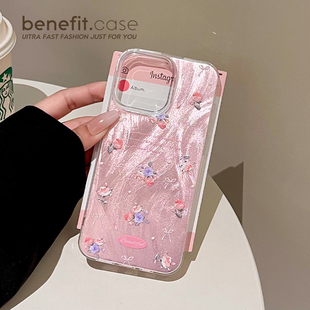 benefit少女粉蝴蝶结花朵17适用于iphone16promax苹果15PRO手机壳13新款 14套12创意11羽纱xsmax硅胶xr防摔8p