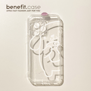 Benefit简约可爱线条小熊17pro16适用15苹果13promax手机壳iphone12mini防摔14promax新11xs透明xr软硅胶8p7