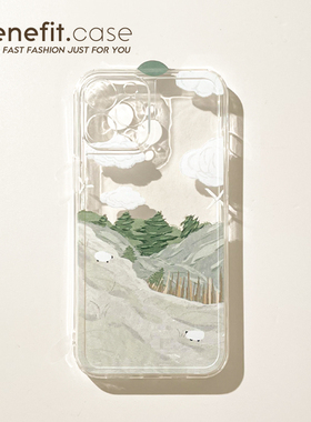 Benefit文艺复古油画17pro16适用15苹果13promax手机壳iphone12防摔14promax软11max温柔田园xr清新8p7p绿可