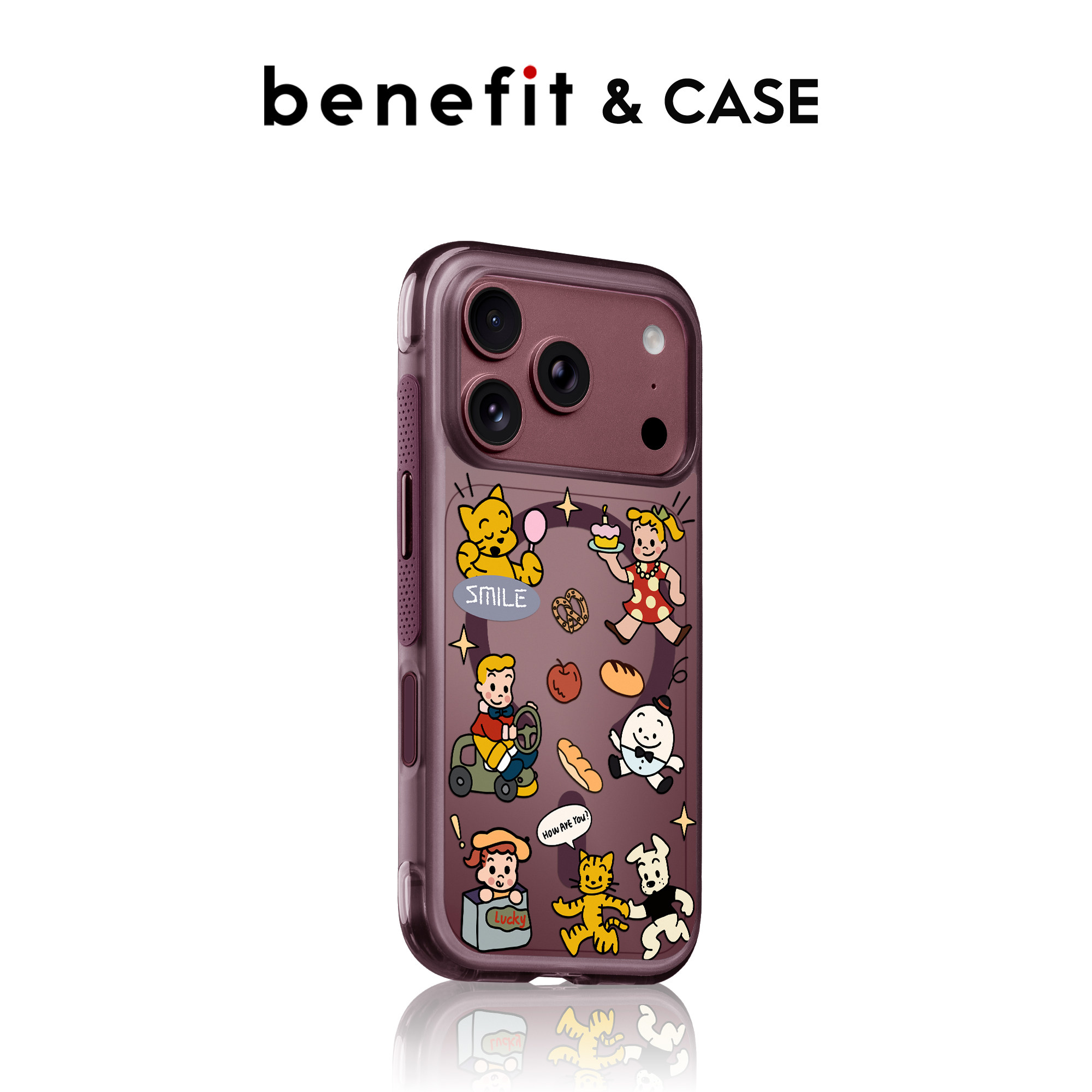 benefit勃艮第酒红复古卡通贴纸适用于iphone18promax手机壳磁吸苹果17PROMAX新款15pro防摔16pro