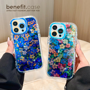 benefit梦幻花海满屏蓝色碎花17适用于iphone16promax苹果15PRO手机壳13新款 14套12创意11冰川纹xsmax硅胶防