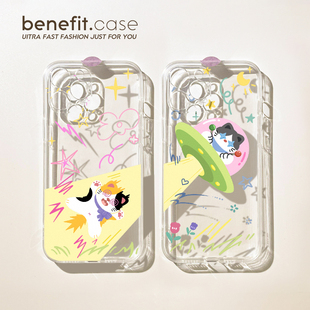 benefit可爱星球毛眩晕小猫17适用于iphone16promax苹果15PRO手机壳13新款 14套12创意11透明xsmax硅胶xr防摔