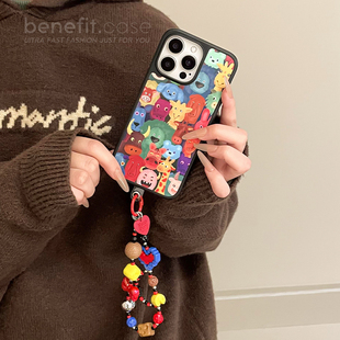 benefit搞怪丛林油画动物带蓝红积木手链17适用于iphone16promax苹果15PRO磁吸手机壳13新款 14套12冰川纹防摔