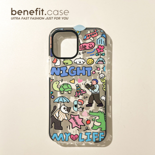 benefit卡通可爱涂鸦动物17pro16适用于iphone15promax苹果15PRO手机壳13新款 14套12小众11透明xsmax硅胶xr防