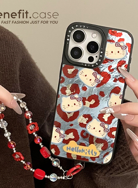 benefit复古蓝色豹纹小猫咪带水晶手链17适用于iphone16promax苹果15PRO磁吸手机壳13新款14套12冰川纹防摔