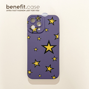 benefit满屏紫底金五角星17适用于iphone16promax苹果15PRO手机壳13新款 14套12创意11全包xsmax硅胶xr防摔8p