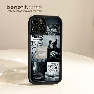 benefit高级黑白生活碎片16适用于苹果15手机壳13iphone14promax新款 12套11简约xsmax全包xr硅胶8plus防摔7p