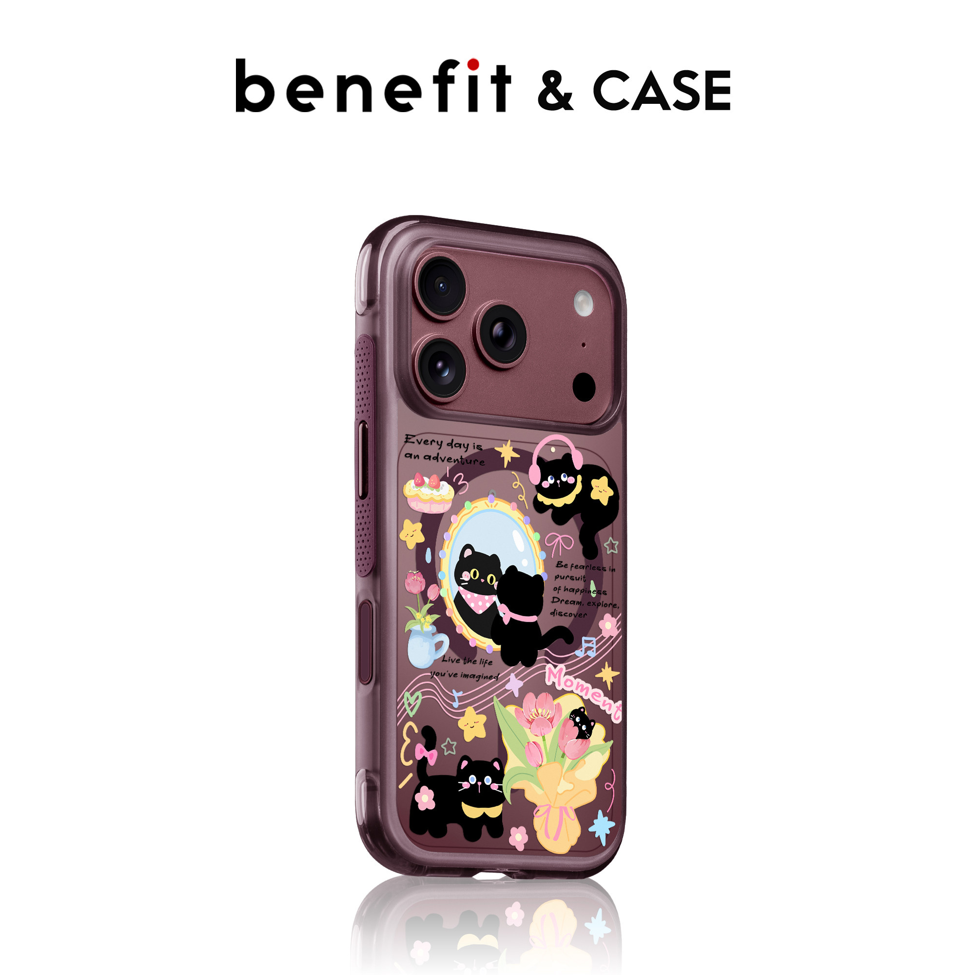 benefit勃艮第酒红小黑猫梦幻奇遇记适用于iphone18promax手机壳磁吸苹果17PROMAX新款15pro防摔16pro