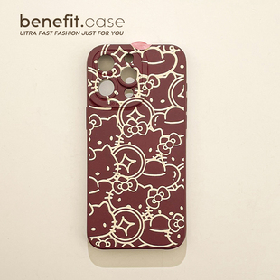 benefit新年红满屏发财凯蒂猫17适用于iphone16promax苹果15PRO手机壳13新款 14套12创意11全包xsmax硅胶xr防