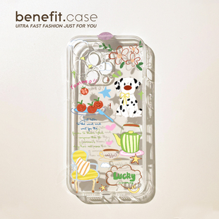 benefit可爱涂鸦红鼻子斑点狗17适用于iphone16promax苹果15PRO手机壳13新款 14套12简约11透明xsmax硅胶xr防