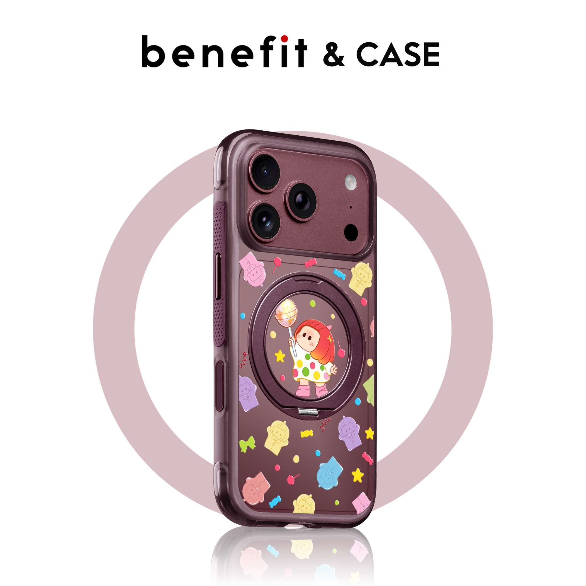 benefit勃艮第酒红糖果女孩支点壳适用于iphone18promax手机壳磁吸旋转支架苹果17PROMAX新款15pro防摔16pro