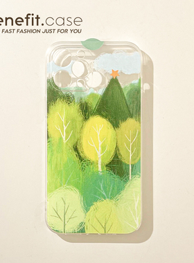 benefit绿色涂鸦圣诞树林17适用于iphone16promax苹果15PRO手机壳13新款14套12个性11透明xsmax硅胶xr防摔8p