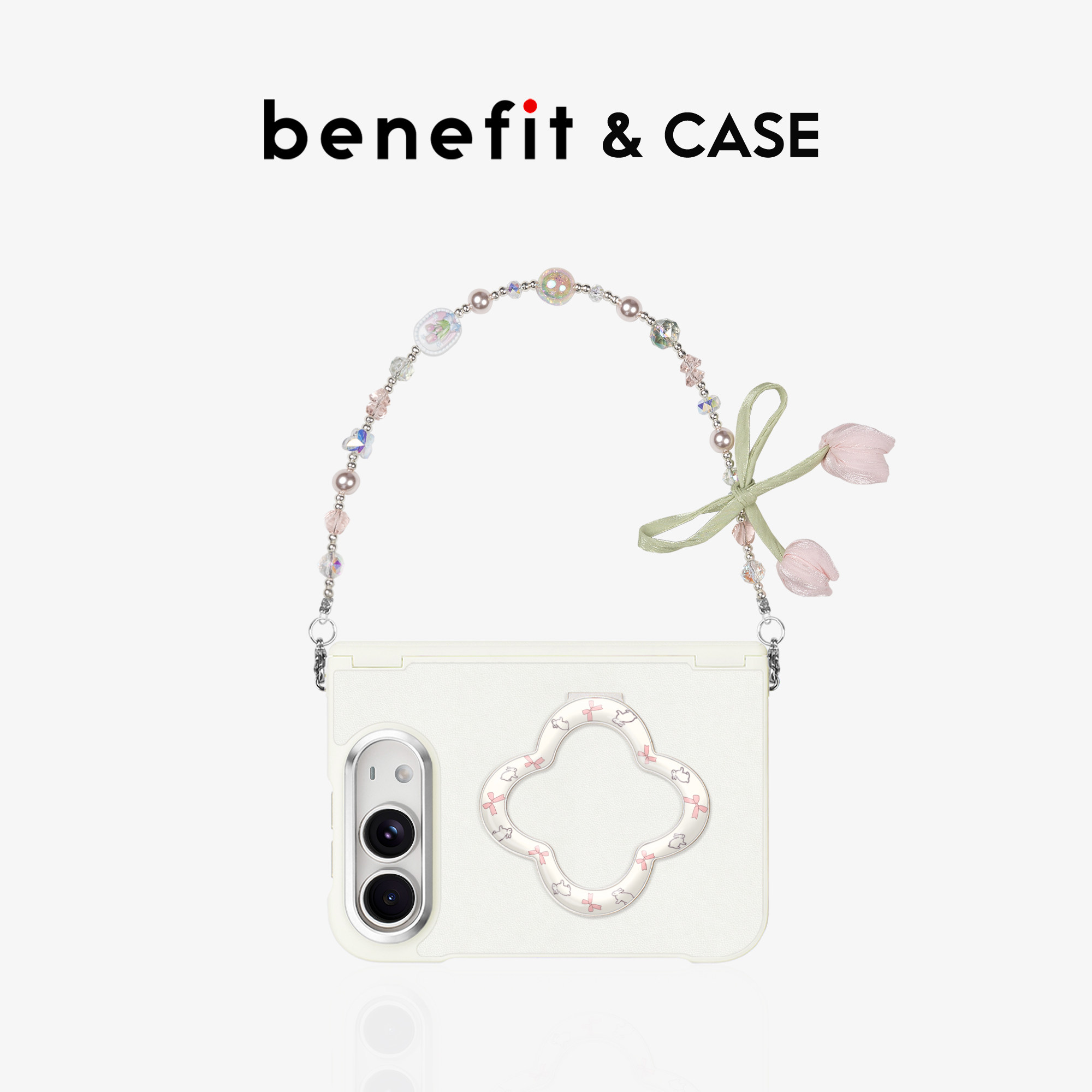 benefit简约白兔兔蝴蝶结适用于iPhoneDuo手机壳带支架挂链新款DUO苹果折叠屏中轴保护外壳硅胶质感防摔高级