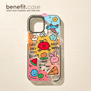 benefit联名手绘卡通插画17pro16适用iphone15promax苹果13手机壳14promax新款 12套11小众xsmax透明xr硅胶8p