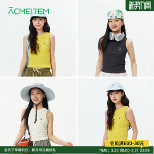 上衣女 运动无袖 ACMEITEM爱棵米 户外刺绣彩色针织背心圆领修身