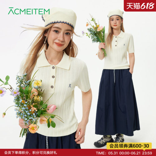 ACMEITEM爱棵米 城市运动翻领polo针织衫简约百搭修身短袖上衣女