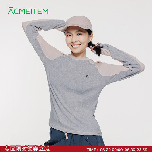 ACMEITEM爱棵米 户外插肩袖拼色长袖休闲合身舒适T恤上衣女士
