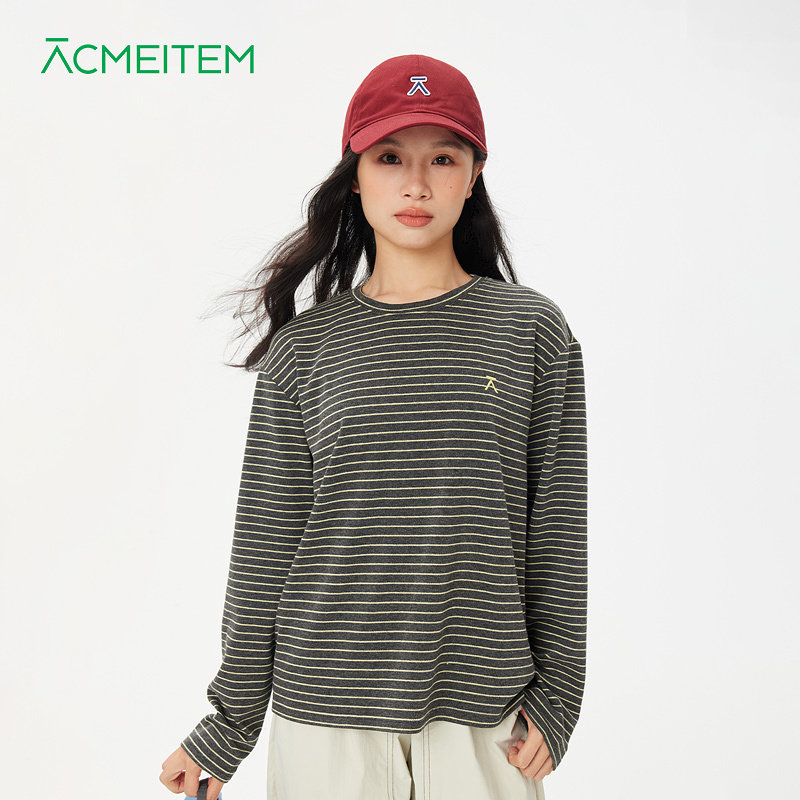 ACMEITEM爱棵米 城市运动条纹长袖T恤休闲宽松上衣男女