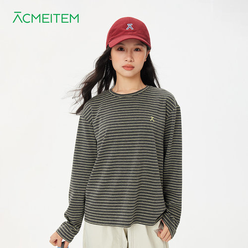 ACMEITEM爱棵米 城市运动条纹长袖T恤休闲宽松上衣男女