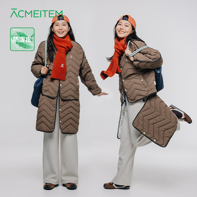 ACMEITEM爱棵米 户外防泼水可拆卸长款棉服保暖宽松夹棉外套男女