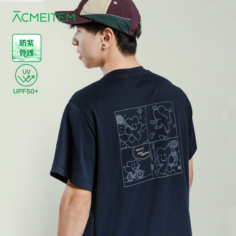 ACMEITEM爱棵米 户外情侣米米漫画T恤宽松防紫外线短袖上衣男女