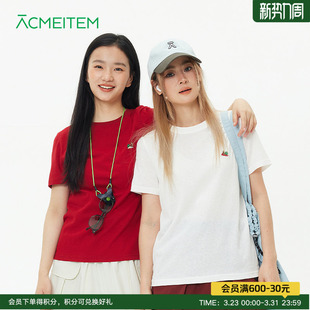 ACMEITEM爱棵米 T恤正肩合体T恤女 城市户外小马刺绣圆领短袖